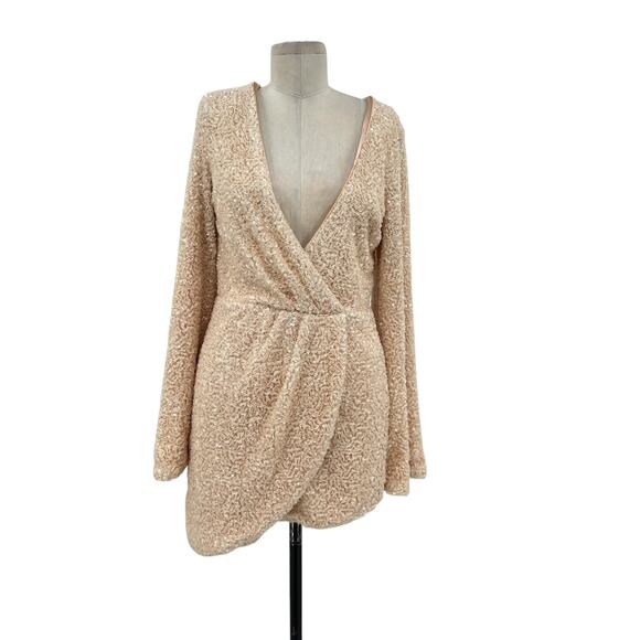 Michael Costello x Revolve Valerie Dress Mini Long Sleeve Sequin Ivory Medium - Picture 2 of 15